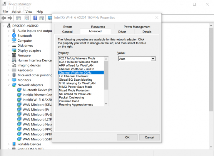 ตั้งค่า Channel Width เป็น Auto