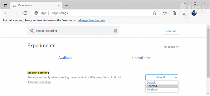การเลื่อนแบบเรียบลื่น (Smooth Scrolling) ของเว็บเบราว์เซอร์ Microsoft Edge