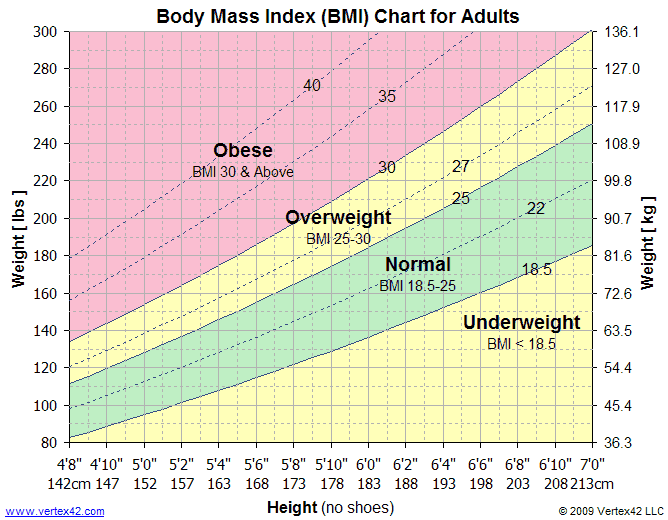 ตารางดัชนีมวลกาย (BMI Chart) สำหรับ Microsoft Excel