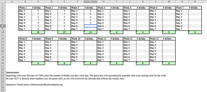 ตารางบันทึกการดื่ม (Drink Log) สำหรับ Microsoft Excel