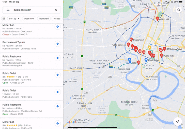 หาห้องน้ำใกล้ฉัน หาห้องน้ำสาธารณะ ด้วย แอป Google Map