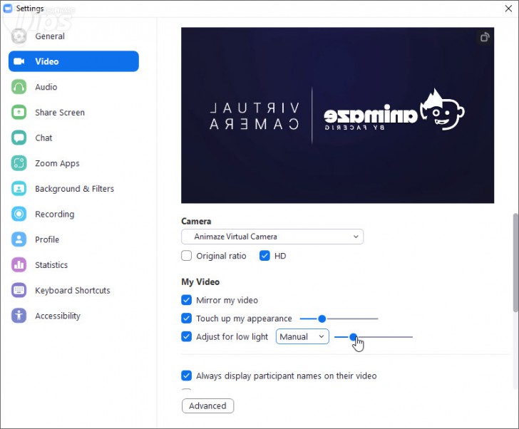 วิธีการปรับตั้งค่าในที่ที่มีแสงน้อย บนโปรแกรม Zoom Meeting