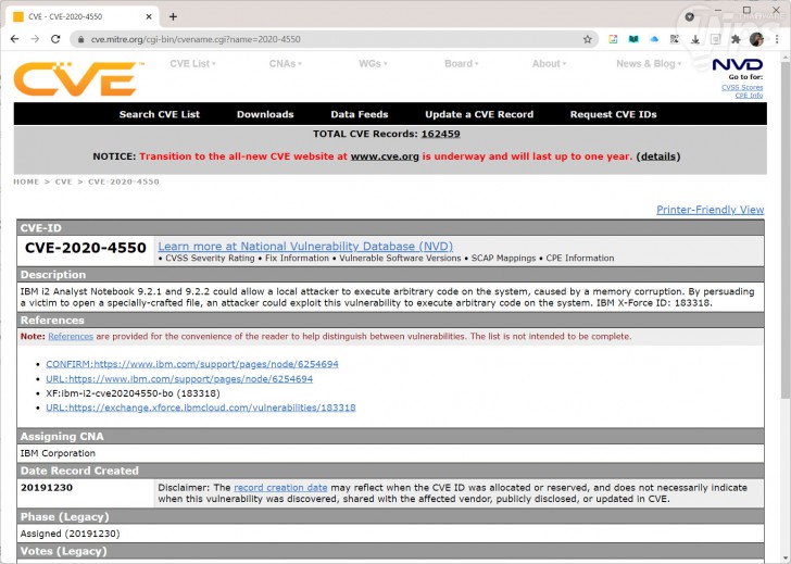 ตัวอย่างข้อมูล Common Vulnerabilities and Exposures หรือ CVE
