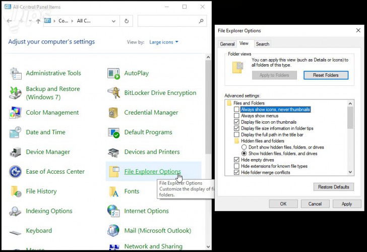 ตรวจสอบตัวเลือก (Option) ของ File Explorer