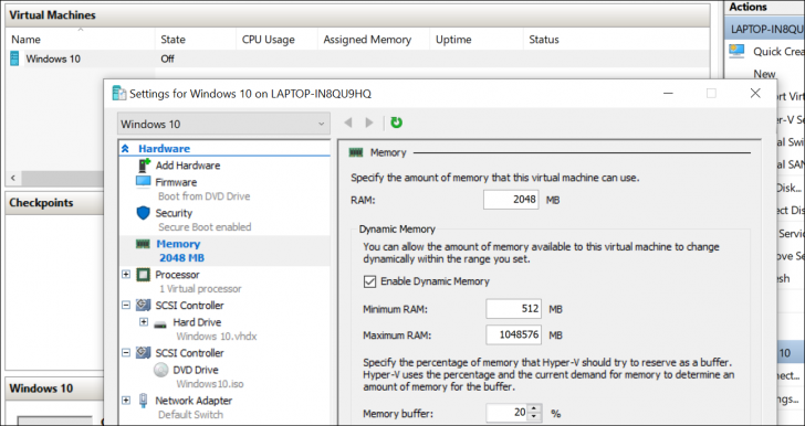 เพิ่มหน่วยความจำ (RAM) และปิดการใช้ Dynamic Memory