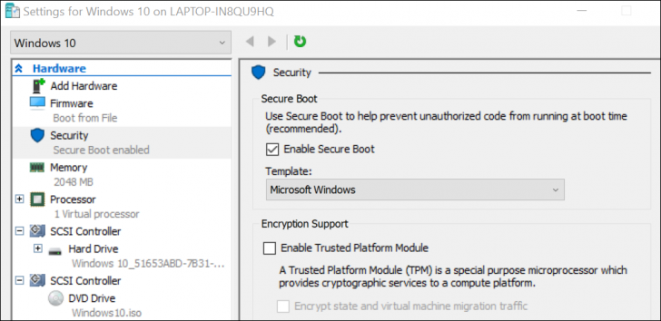 เปิดการใช้งาน Secure Boot บน Hyper-V (สำหรับผู้ใช้ VM)