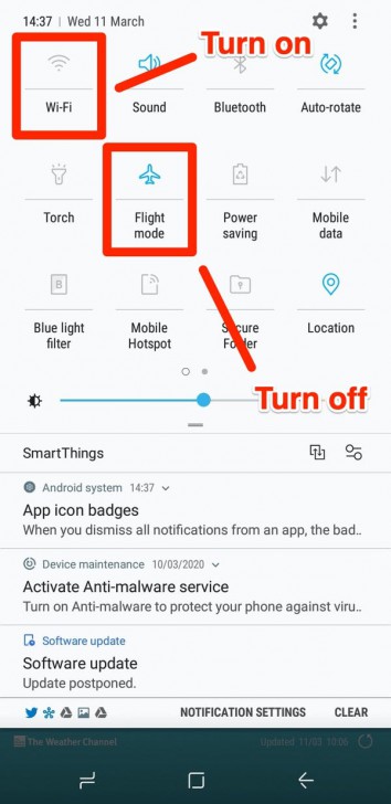 ปิดการใช้งานโหมดเครื่องบิน