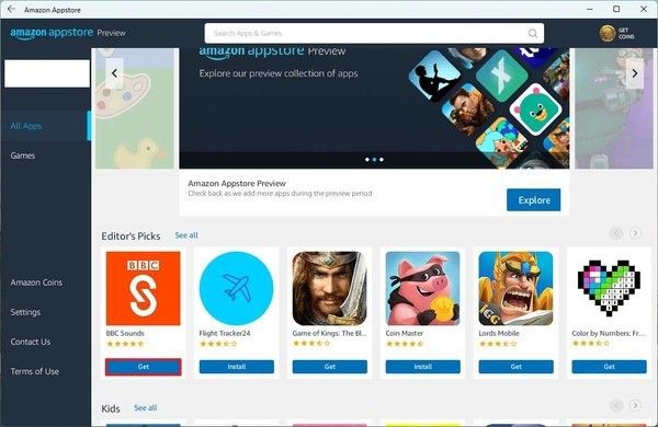 ดาวน์โหลดแอปพลิเคชัน Android บน Windows 11 ผ่าน Amazon Appstore