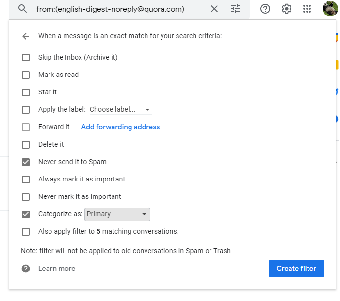 ตั้งค่าการกรองอีเมล (Email Filter)