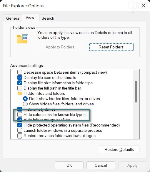 วิธีแสดงนามสกุลไฟล์ (File Extension) บนระบบปฏิบัติการ Windows