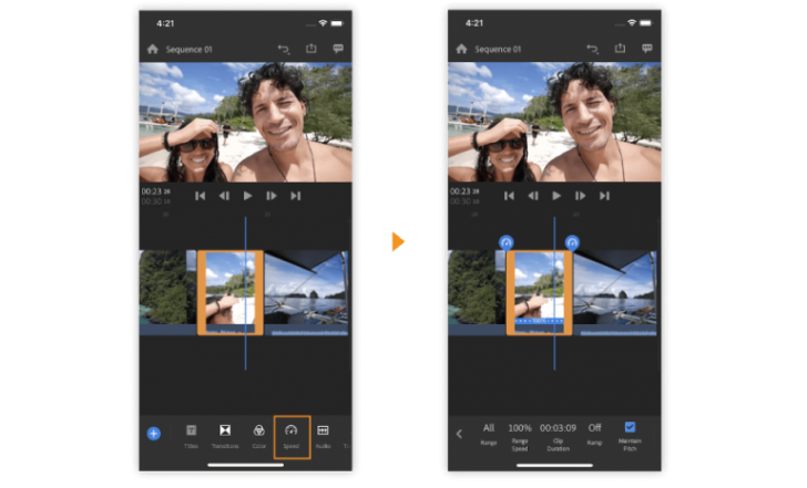 หน้าตาการใช้งานโปรแกรม (Interface) ของ Adobe Premiere Rush