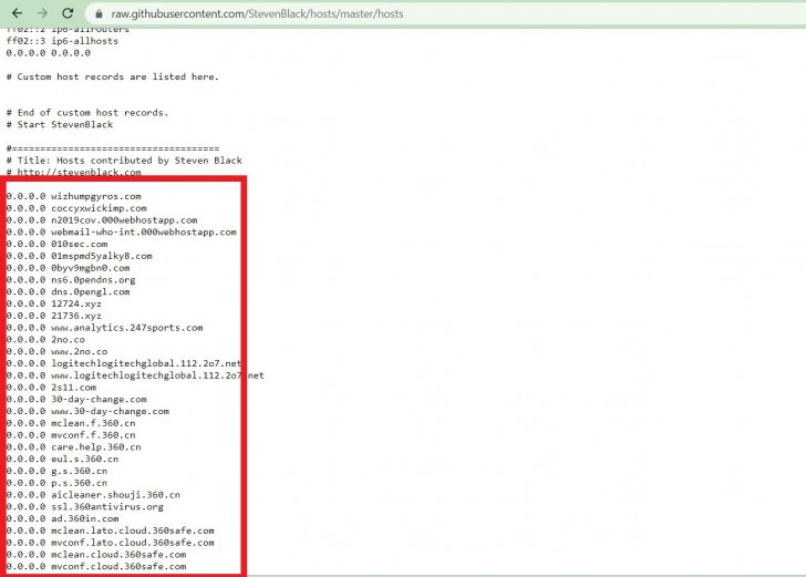 Host File ที่รวบรวม Blacklists