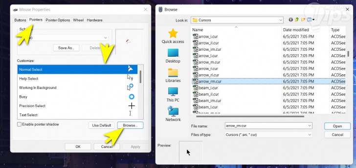 เปลี่ยน รูปแบบตัวชี้ของเมาส์ (Change Mouse Pointer Scheme)