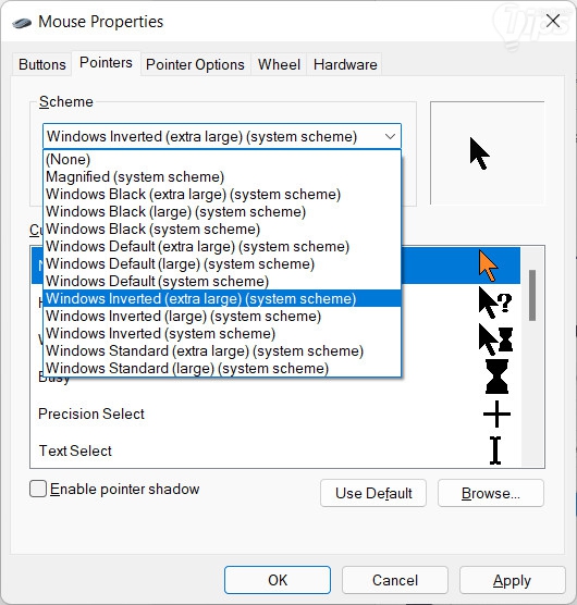 เปลี่ยน รูปแบบตัวชี้ของเมาส์ ​​​​​​​(Change Mouse Pointer Scheme)