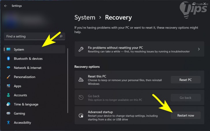 เมนู System ของระบบปฏิบัติการ Windows