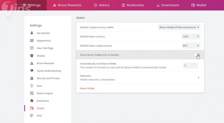 วิธีปิดฟีเจอร์ หรือความสามารถ ที่เกี่ยวข้องกับสกุลเงินคริปโต บน Brave Browser