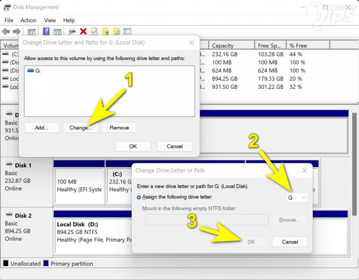 หน้าจอบริหารจัดการดิสก์ (Disk Management) ของระบบปฏิบัติการ Windows