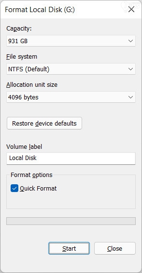 หน้าจอฟอร์แมตไดร์ฟ บนระบบปฏิบัติการ Windows หน้าจอฟอร์แมตไดร์ฟ บนระบบปฏิบัติการ Windows