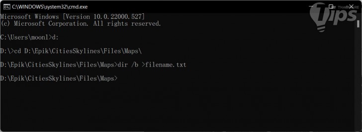 สร้างรายชื่อไฟล์ในโฟลเดอร์ด้วย Command Prompt