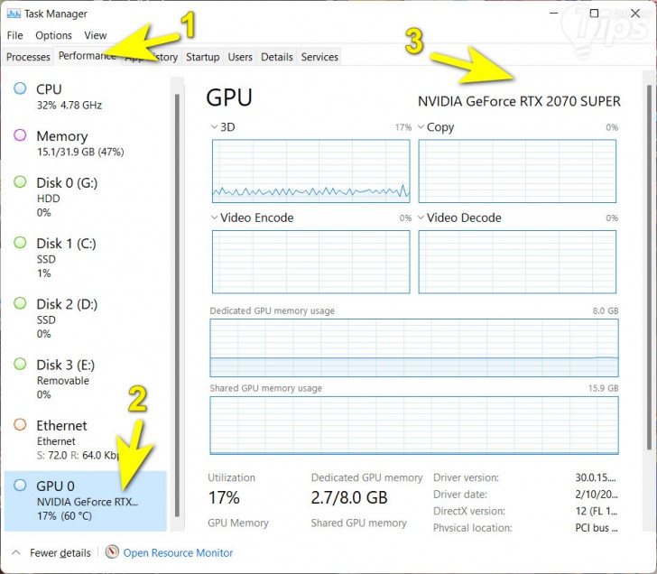วิธีตรวจสอบการ์ดจอผ่าน Task Manager