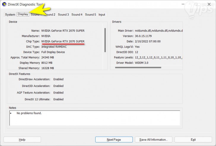 วิธีตรวจสอบการ์ดจอผ่าน DirectX Diagnostic Tool