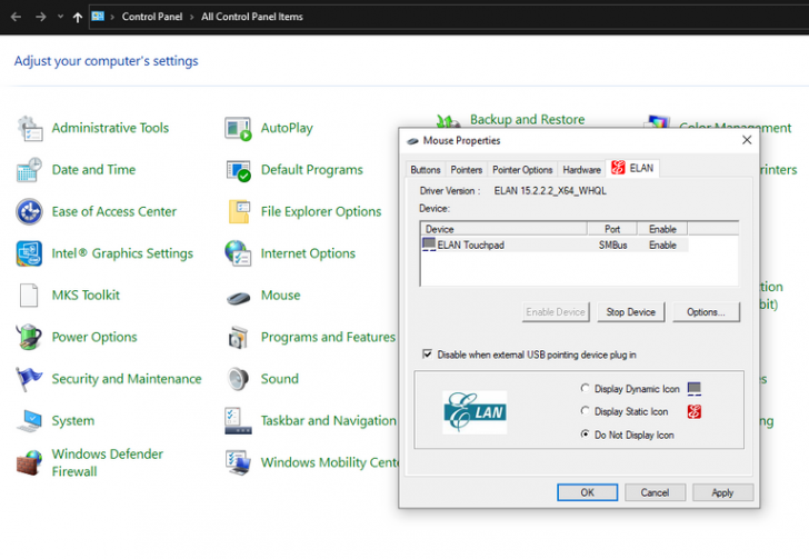 วิธีปิด Touchpad ใน Control Panel