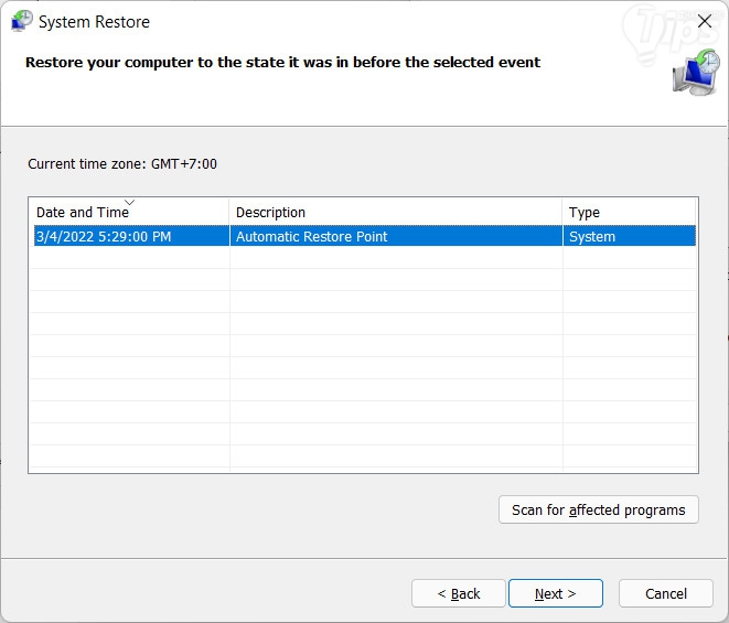 ใช้การคืนค่าระบบ (System Restore) ของ Windows ใช้การคืนค่าระบบ (System Restore) ของ Windows