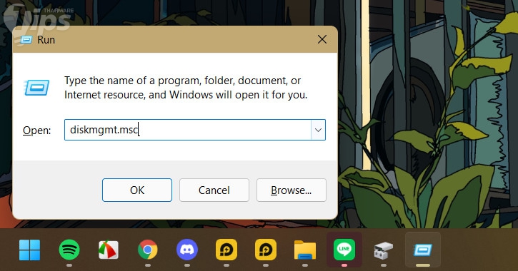 วิธีเปิด Disk Management ผ่านแอป Run บนระบบปฏิบัติการ Windows