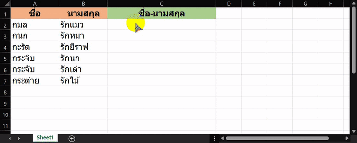 วิธีรวมข้อมูลโดยใช้เครื่องหมายและ (&)