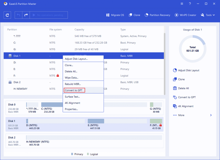 ขั้นตอนการแปลงพาร์ทิชัน MBR เป็น GPT โดยใช้ โปรแกรม EaseUS Partition Master
