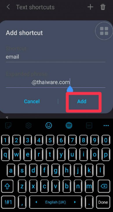 การตั้งค่า Text Shortcuts บน Samsung Keyboard