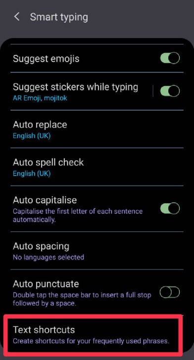 การตั้งค่า Text Shortcuts บน Samsung Keyboard