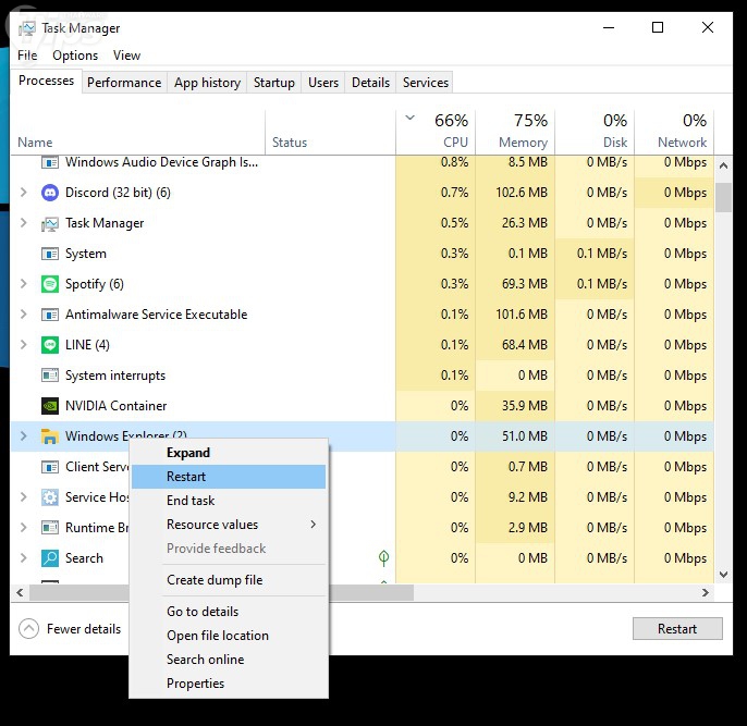 ทาส์กบาร์ค้าง ? ลองรีสตาร์ทโปรเซส Explorer.exe ดู