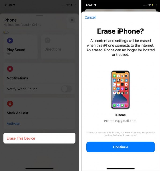 คำสั่ง Erase This Device เพื่อล้างข้อมูลในมือถือ iPhone ทั้งหมด
