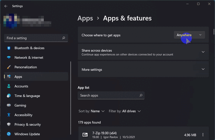 ตรวจสอบการตั้งค่าใน "เมนู Choose where to get apps" (Check choose where to get apps settings)