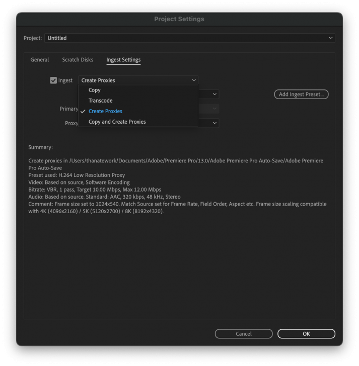 การสร้าง Proxy บนโปรแกรม Adobe Premiere Pro