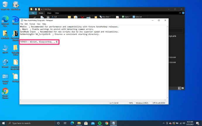 การใช้โปรแกรม AutoHotkey ร่วมกับการใส่คำสั่งเข้าไป เพื่อปักหมุดหน้าจอ ให้อยู่บนสุด