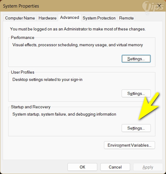 หน้าจอ System Properties ของระบบปฏิบัติการ Windows