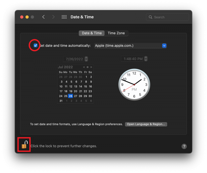 การตั้งค่าวันที่และเวลาบนอุปกรณ์ Mac