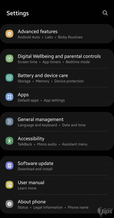 เลือก "เมนู About phone" ใน "เมนู Setting"
