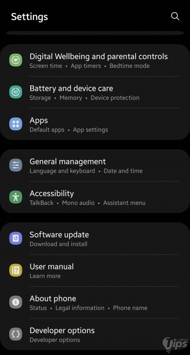 "เมนู Developer options" โผล่มาใต้ "เมนู About phone"