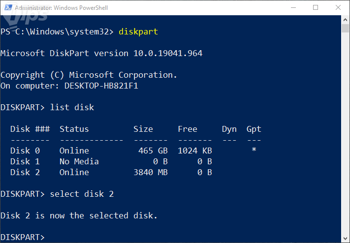ใช้คำสั่ง DiskPart ใน Command Prompt (Use DiskPart Command Prompt Utility)