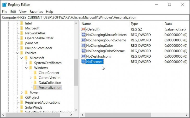 ป้องกันการเปลี่ยนธีมด้วย Registry Editor