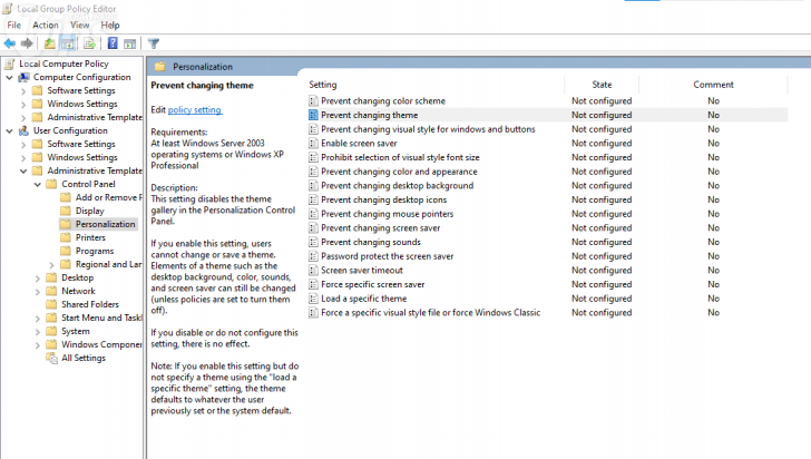 ป้องกันการเปลี่ยนธีมด้วย Local Group Policy Editor