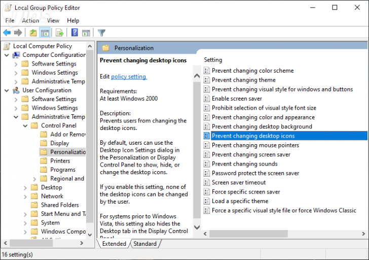 ป้องกันการเปลี่ยนไอคอนด้วย Local Group Policy Editor