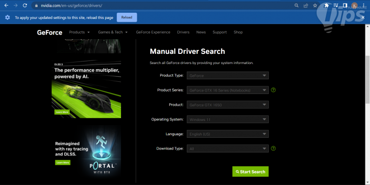 เข้าไปโหลดบนเว็บไซต์ NVIDIA