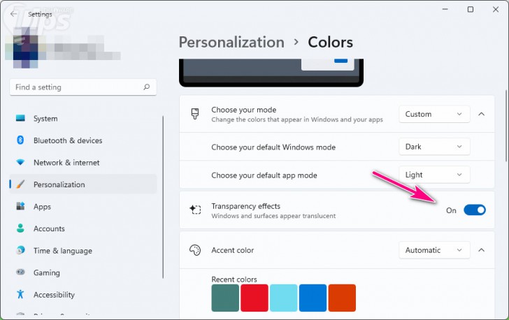 ปิดเอฟเฟคโปร่งใสผ่านแอป Settings (Disable Transparency Effects via Settings App)
