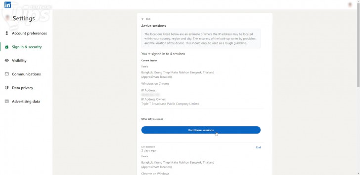 วิธีล็อกเอาท์ LinkedIn จากเว็บเบราว์เซอร์