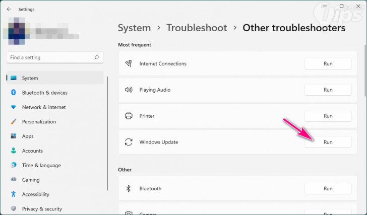 ใช้ตัวแก้ไขปัญหา Windows Update (Use Windows Update Troubleshooter)