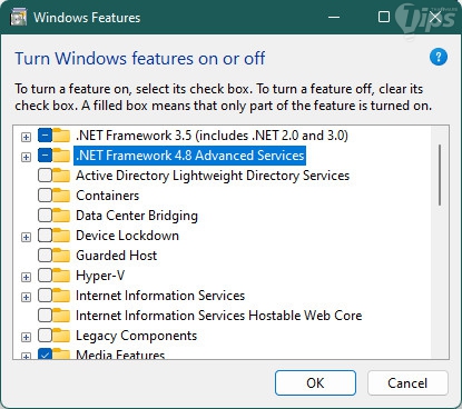 ตรวจสอบสถานะของ .NET Framework 3.5 